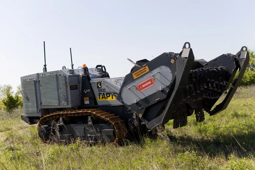 Ground robotic complex on the grass on a clear day