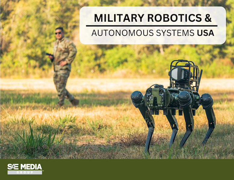 Robot dog, serviceman on the background